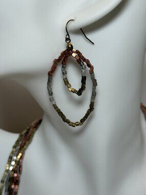 Mixed Metals Multi Strand Beaded Necklace and Matching Earrings
